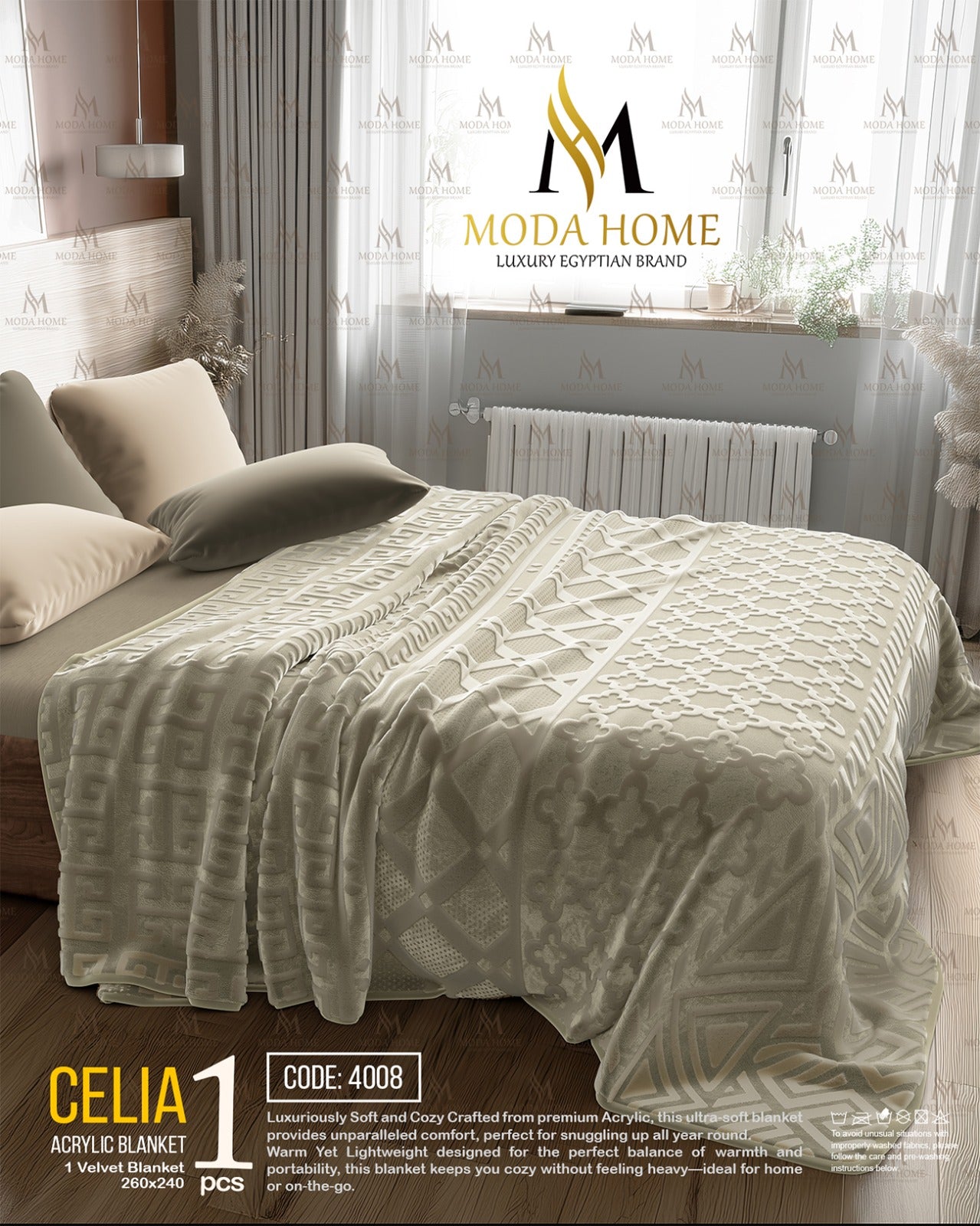 Celia double layer blanket by Moda Home, soft and cozy with a layered design, in neutral tones, perfect for bed or sofa.