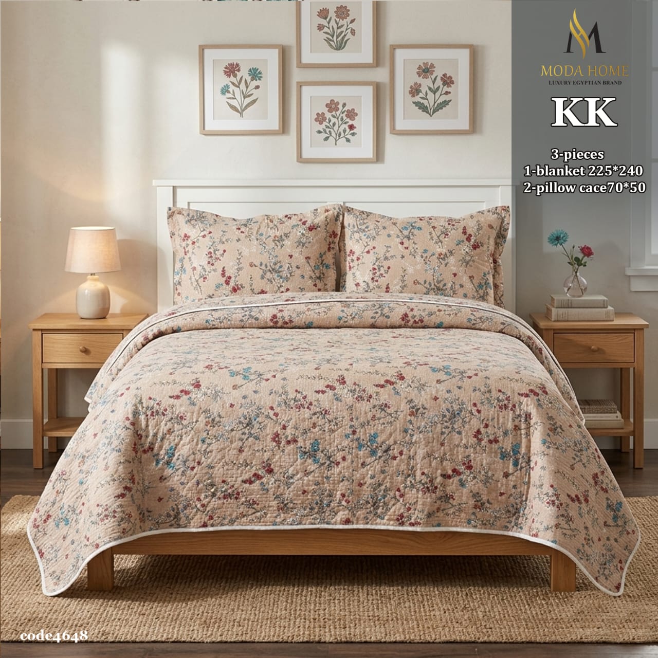 MODA HOME Kiki floral coverlet 3-piece set featuring vibrant floral patterns and soft fabric, size 240x260 cm.