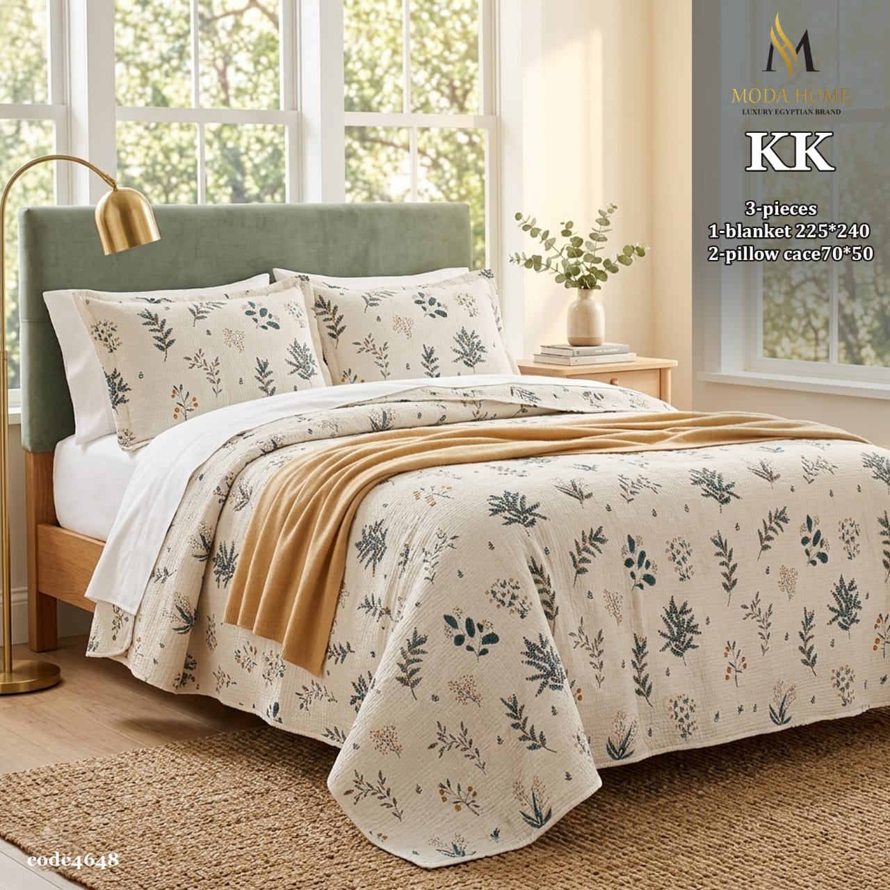 MODA HOME Kiki floral coverlet 3-piece set with matching pillowcases, featuring colorful floral patterns on soft fabric, 240x260 cm.