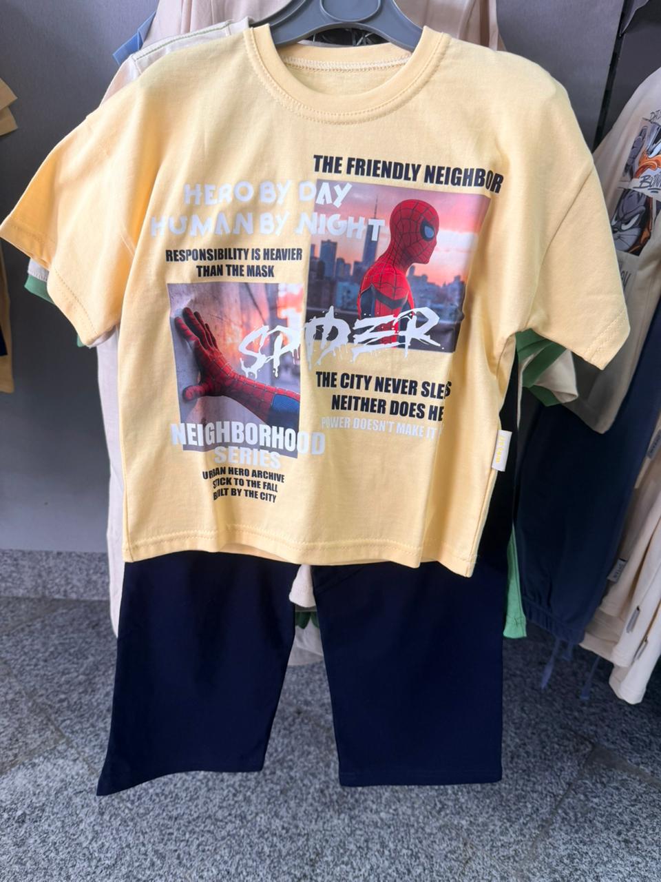 Dream Spider-Man R. Neck pajamas featuring a vibrant Spider-Man design on soft, comfortable fabric for kids' sleepwear.