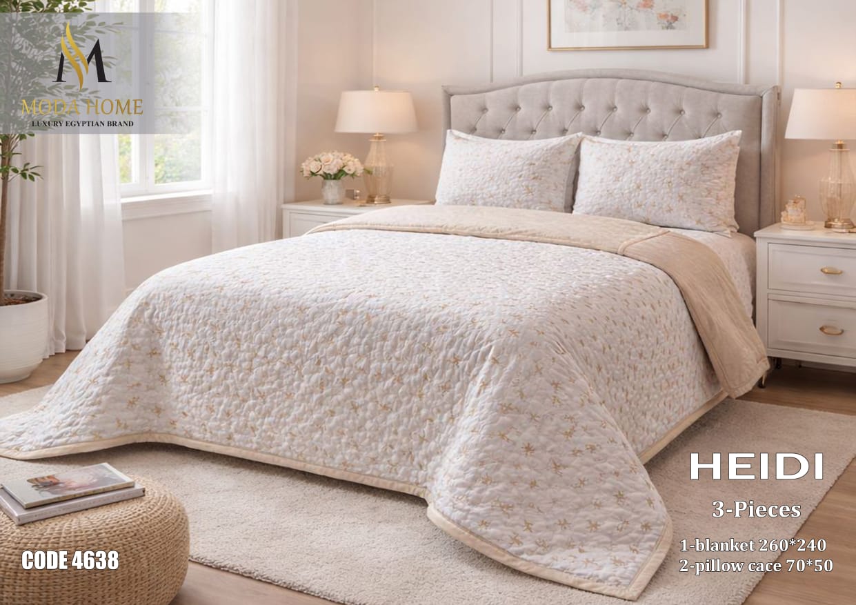 Heidi Butterflies 3-piece quilted bedding set by MODA HOME with floral butterfly pattern in soft colors on a bed.