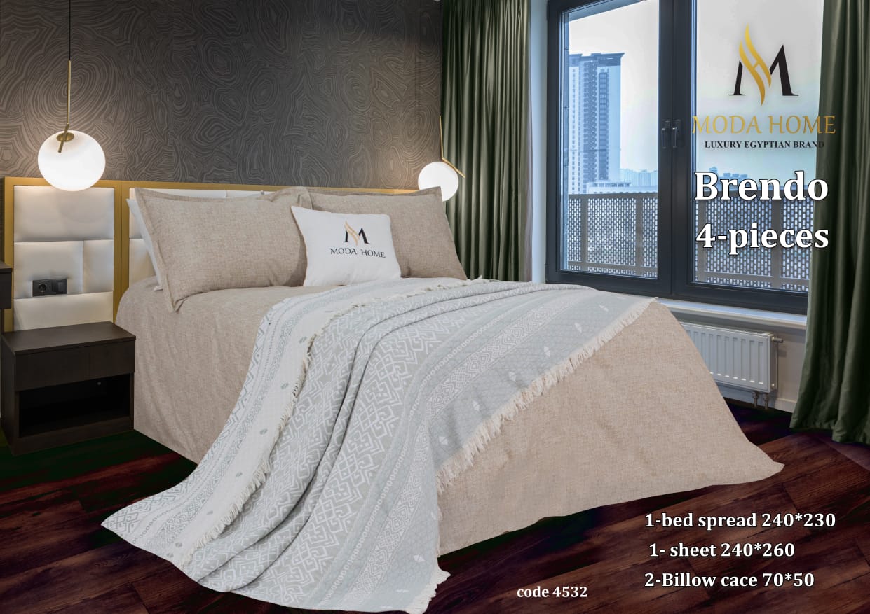 MODA HOME Brando 4-piece double coverlet set in 240x260 cm with matching pillowcases, featuring a modern, stylish design.