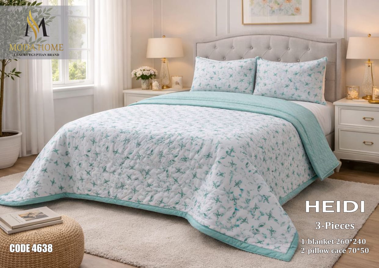 MODA HOME Heidi Butterflies 3-piece quilted bedding set with butterfly patterns in 240x260 cm size.