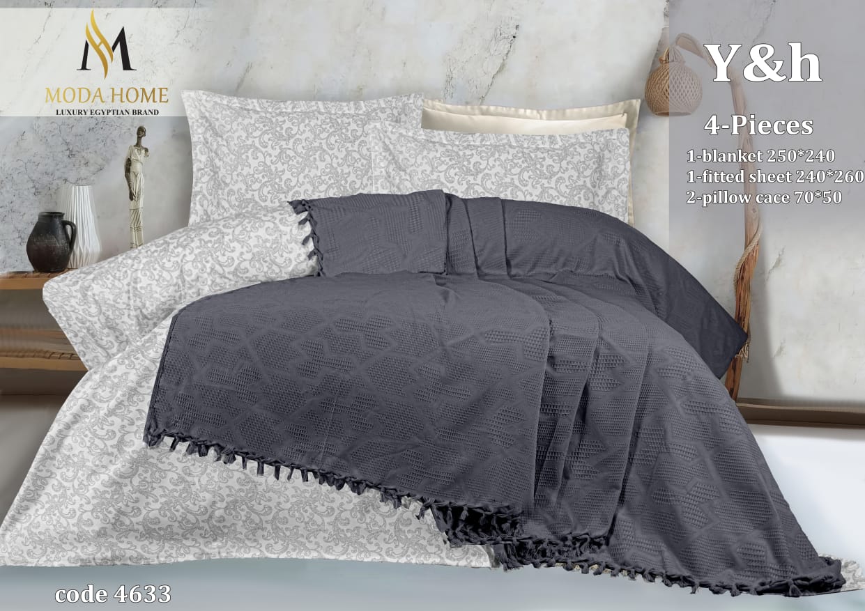 MODA HOME 4-piece coverlet and sheet set with 240x260 cm size, featuring soft fabric and coordinated bedding design.