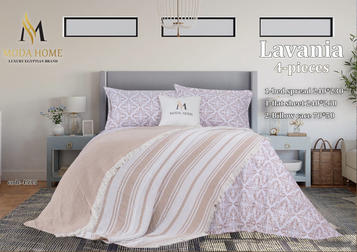 MODA HOME Lavanya 4-piece double coverlet set with decorative pillows in a cozy bedroom setting.