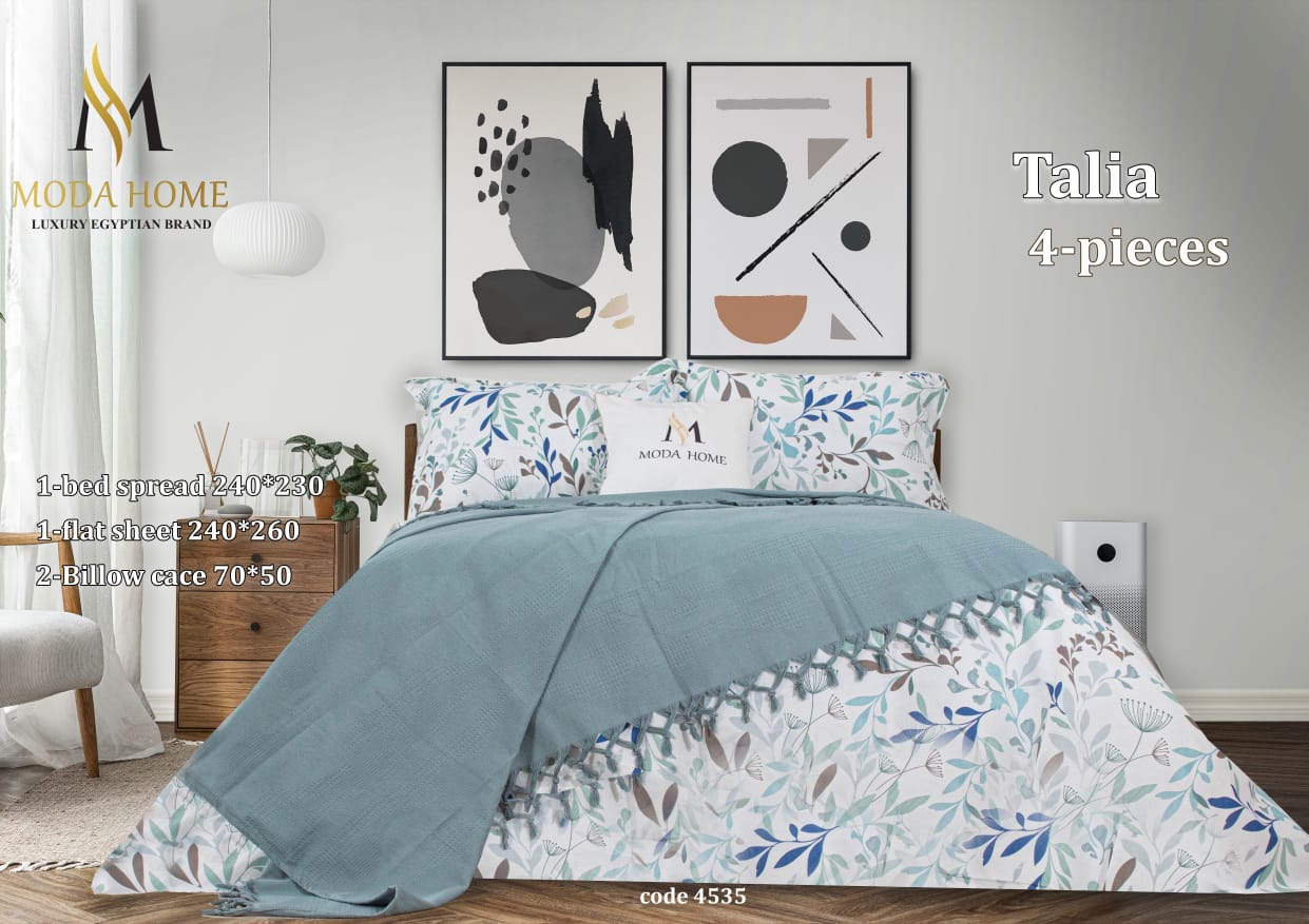MODA HOME Talia 1-Piece Floral Double Coverlet in 240x220 cm with vibrant floral pattern, displayed on a bed.