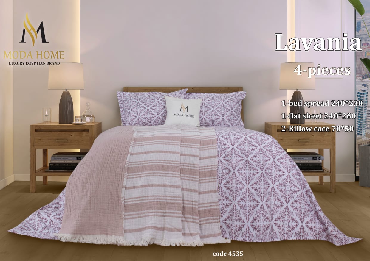 Lavanya 4-piece double coverlet set by MODA HOME with matching pillow covers and decorative design on soft fabric.
