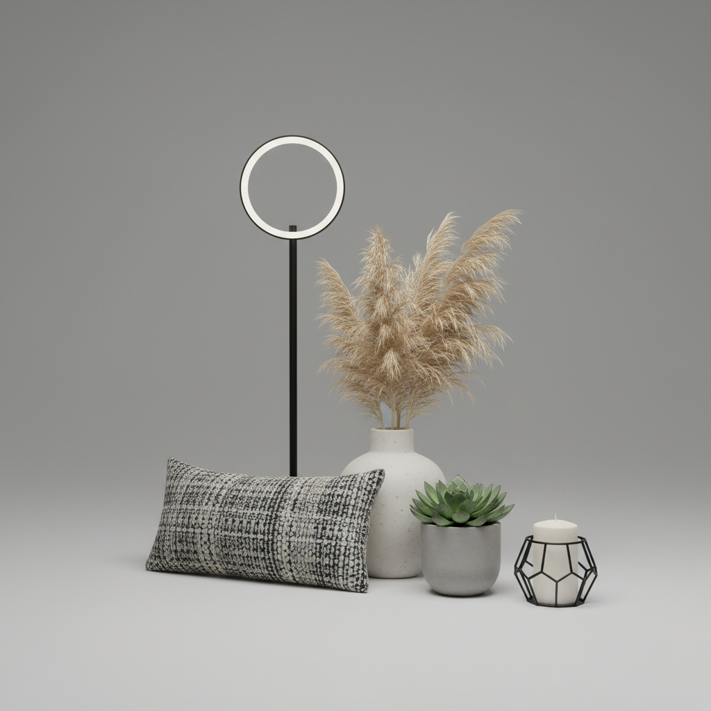 home decor & equipment , square dimension , gray background 