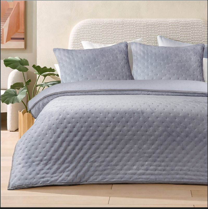 MODA HOME Stars 3-Piece Coverlet Set with star pattern in white and gray, featuring a cozy, soft fabric for a stylish bedroom look.